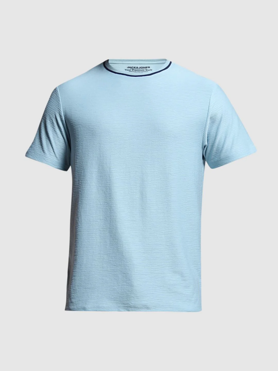 Light Blue Jacquard Crew Neck T-shirt - Image 7