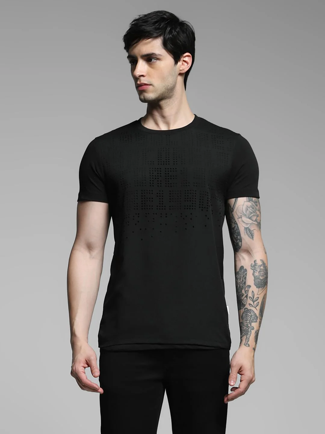 Black Cotton Crew Neck T-shirt - Image 2