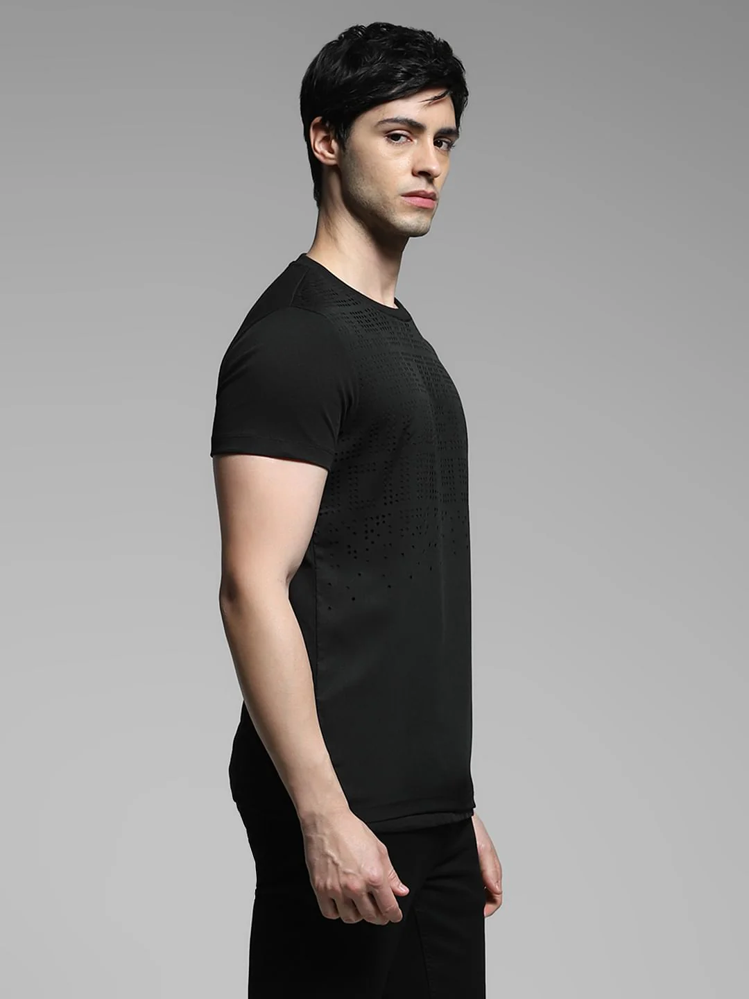 Black Cotton Crew Neck T-shirt - Image 3