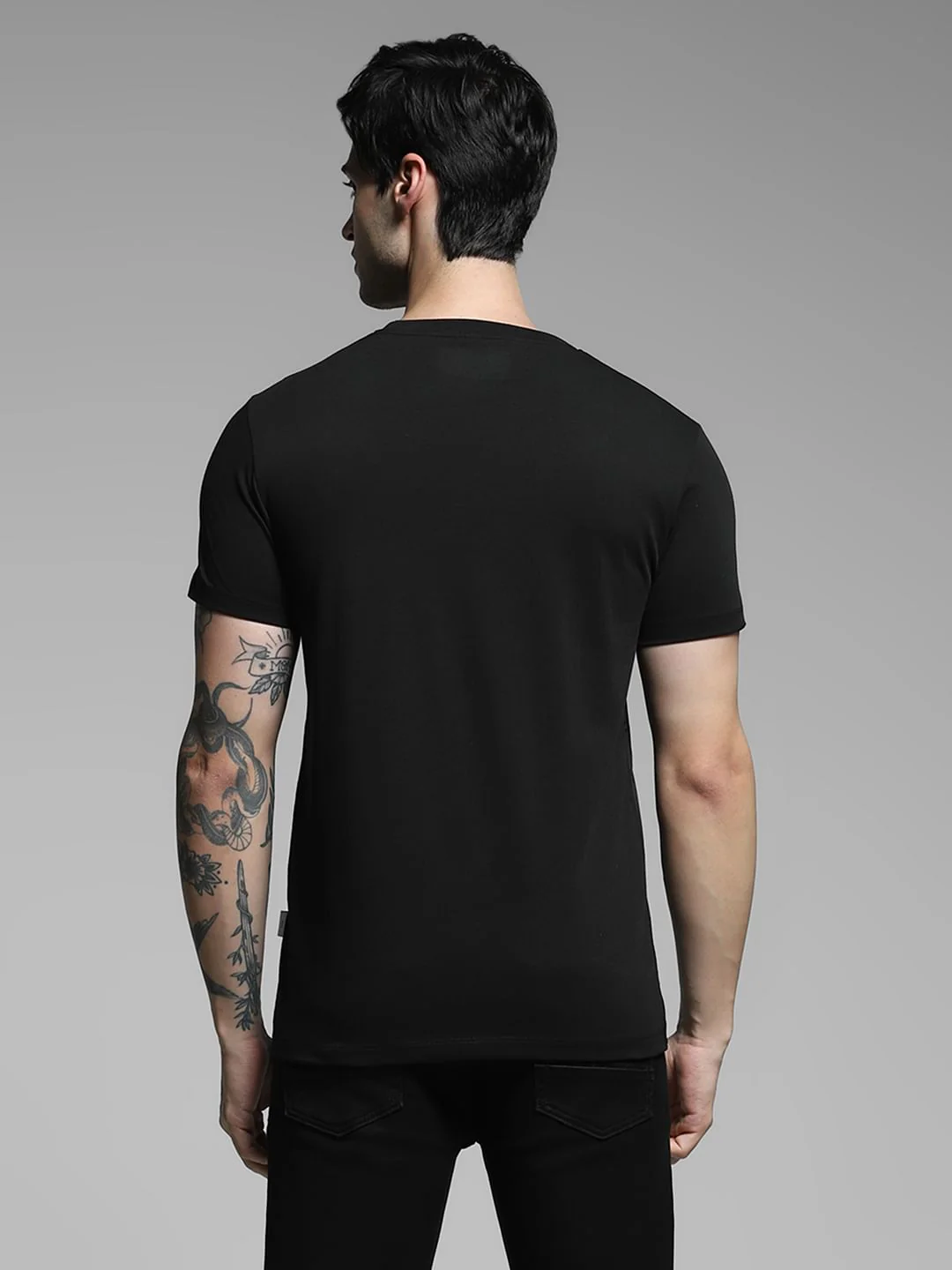 Black Cotton Crew Neck T-shirt - Image 4