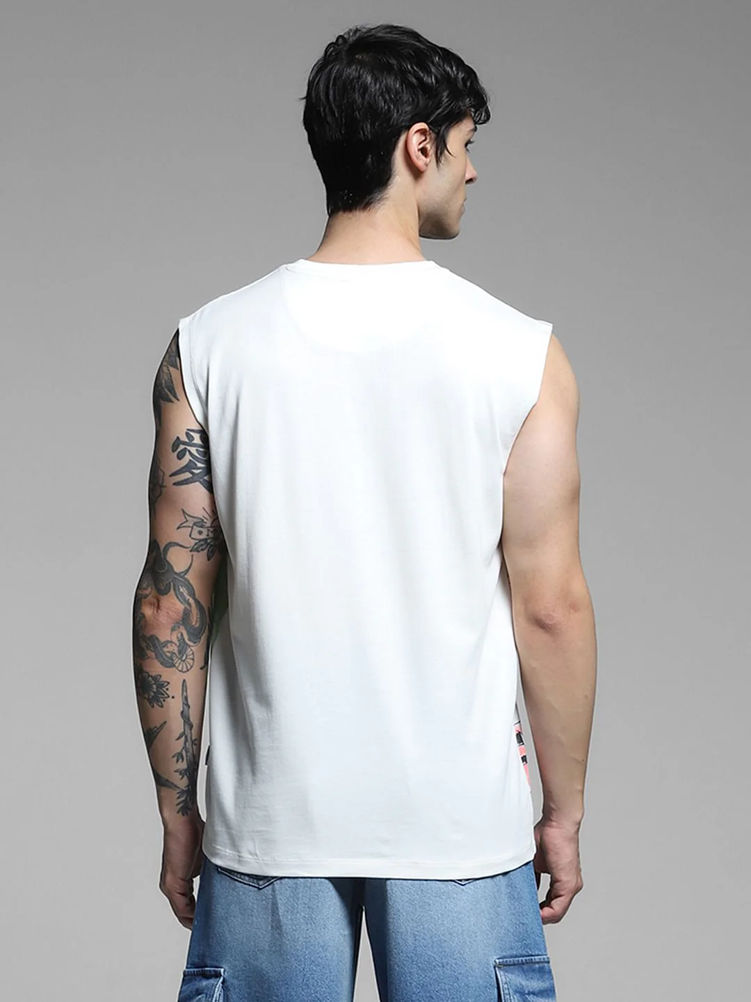White Graphic Print Cotton Vest - Image 4