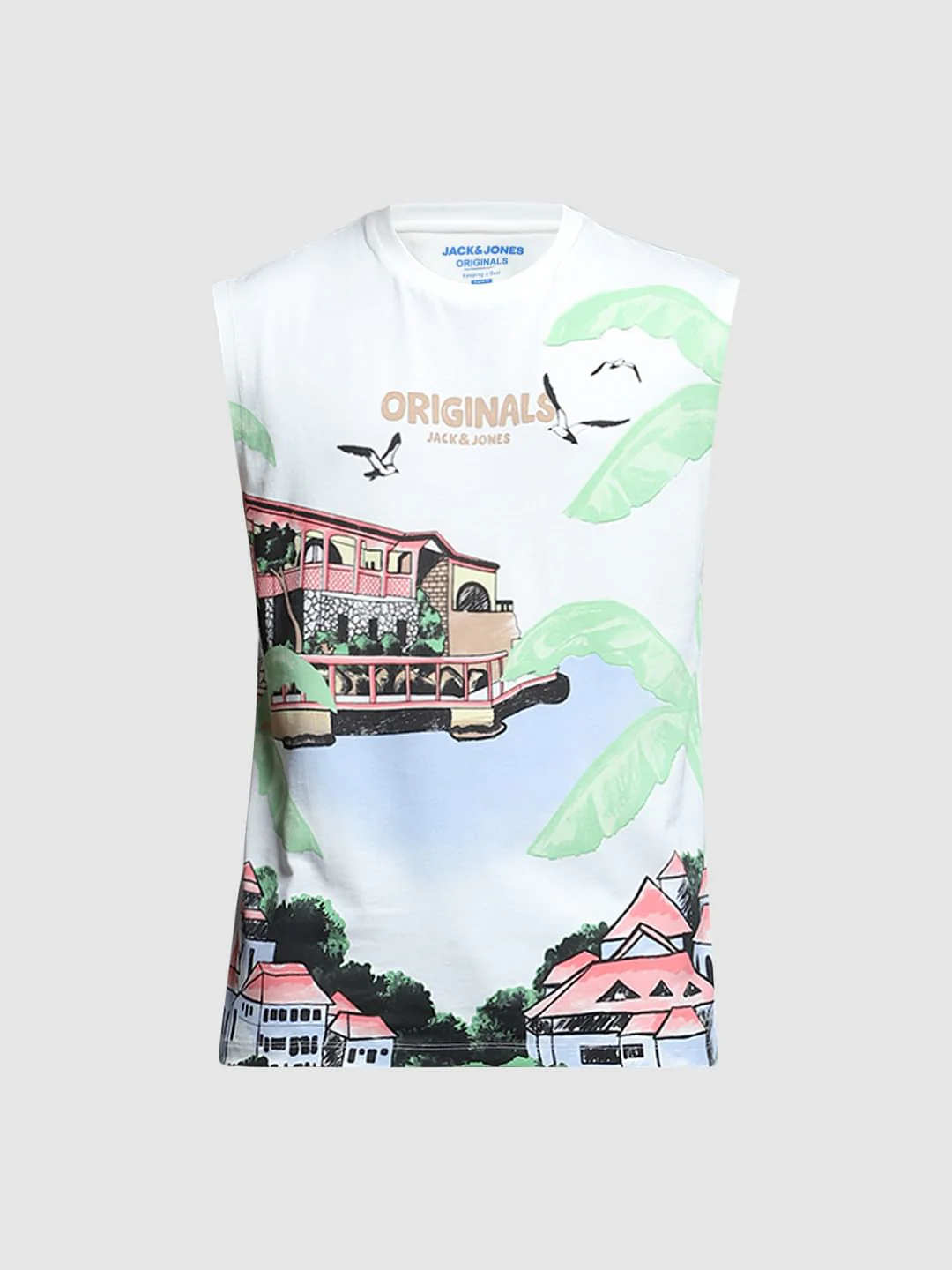White Graphic Print Cotton Vest - Image 7