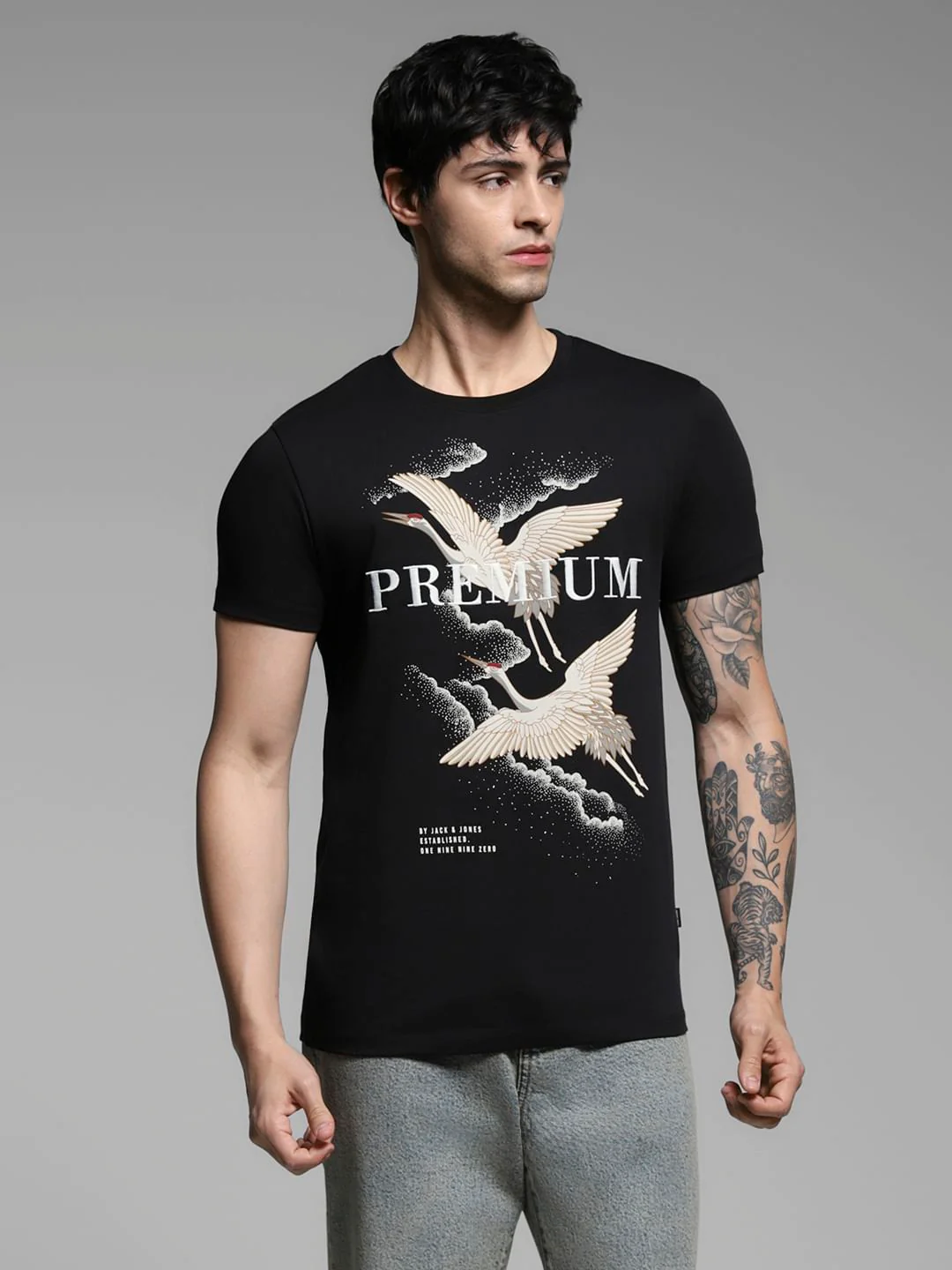 Black Graphic Print Cotton T-shirt - Image 2
