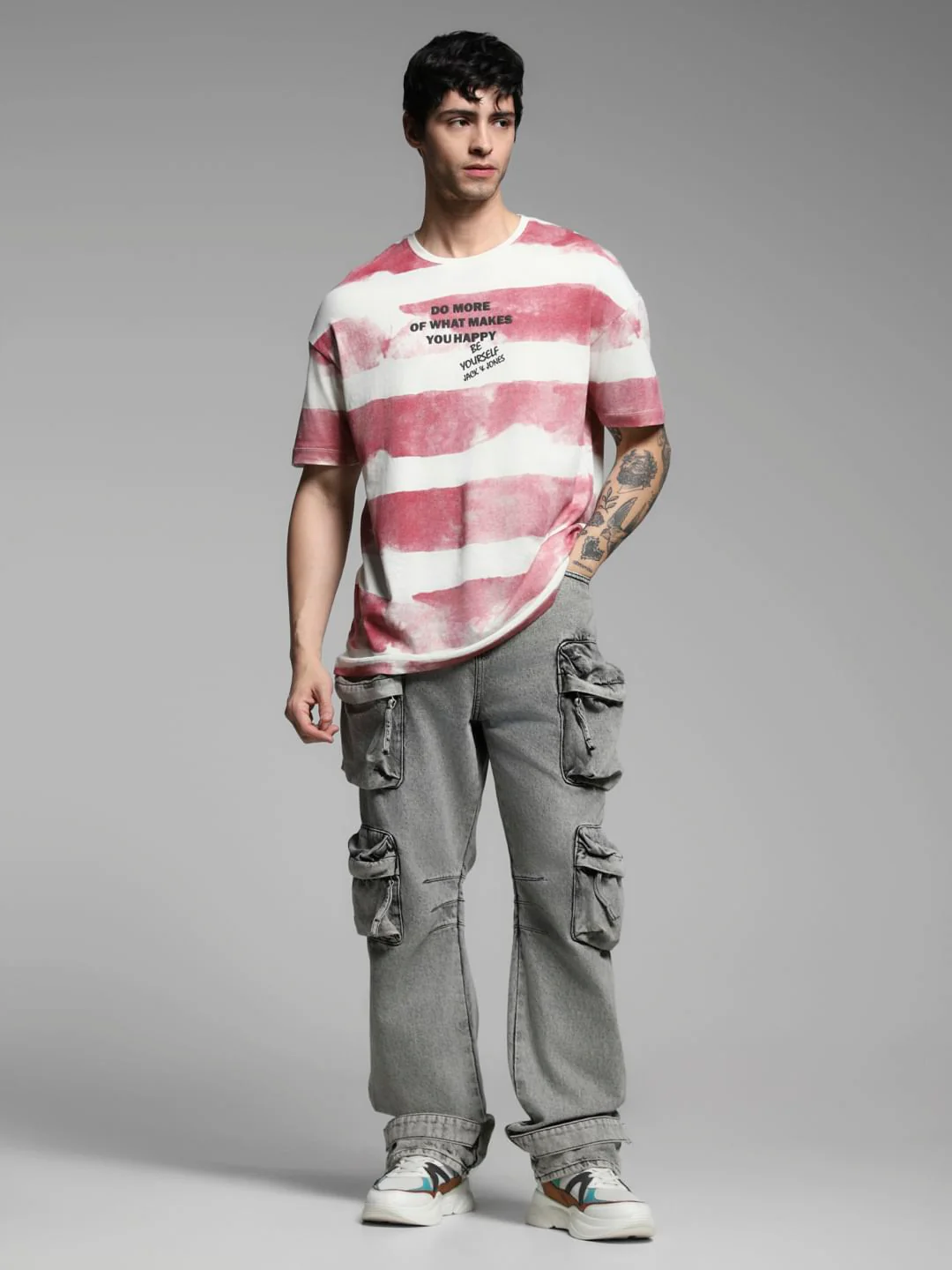 Red Colourblocked Cotton T-shirt - Image 6