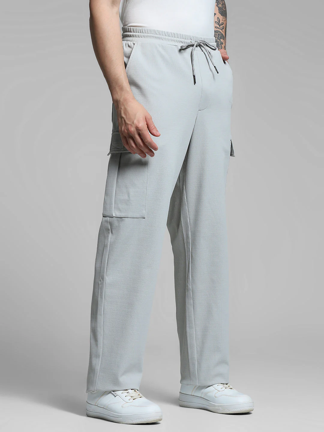 Grey Mid Rise Regular Fit Cargos - Image 2