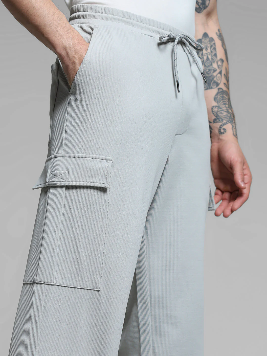Grey Mid Rise Regular Fit Cargos - Image 4
