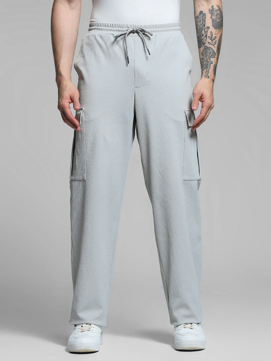 Grey Mid Rise Regular Fit Cargos - Image 7