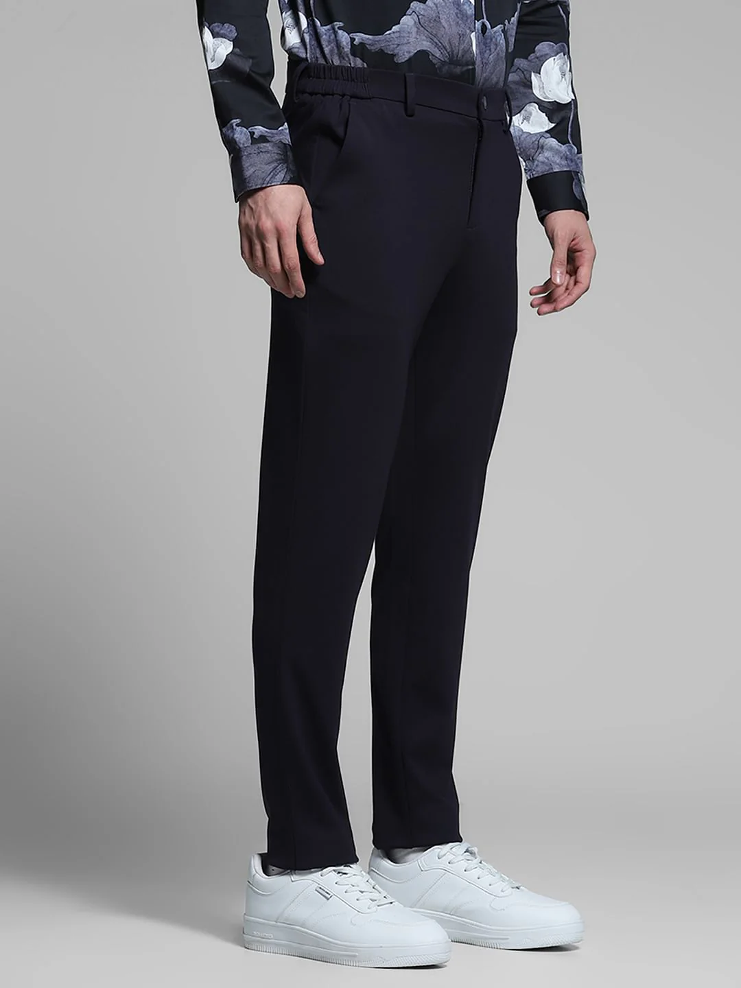 Navy Blue Mid Rise Slim Fit Pants - Image 2