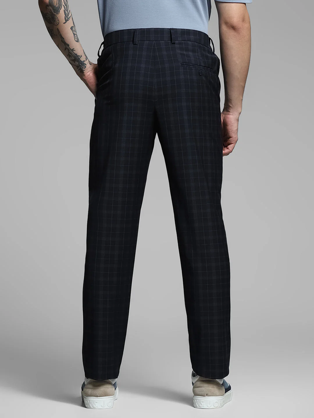 Navy Blue Check Print Pants - Image 3