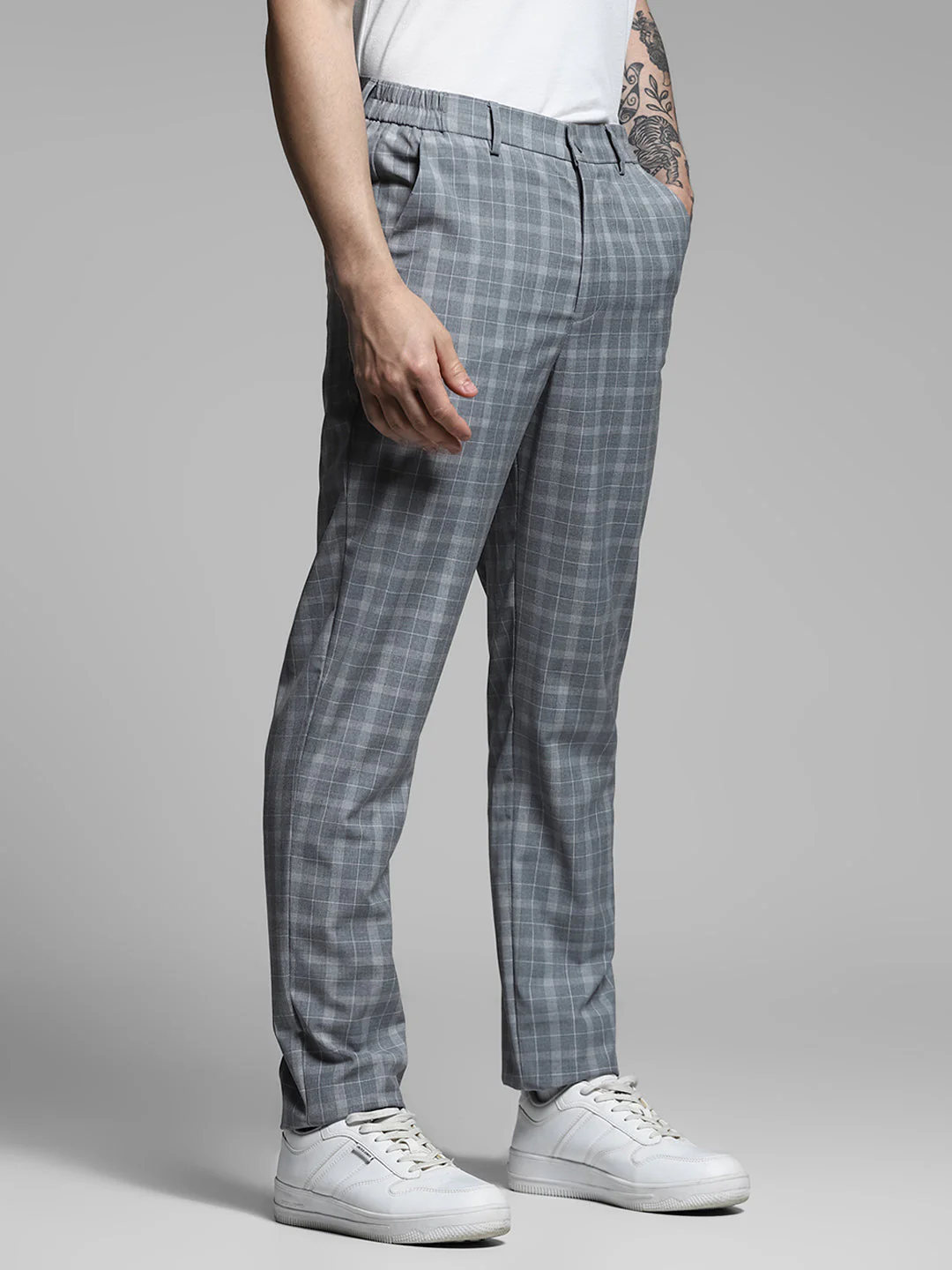 Light Grey Check Print Pants - Image 2