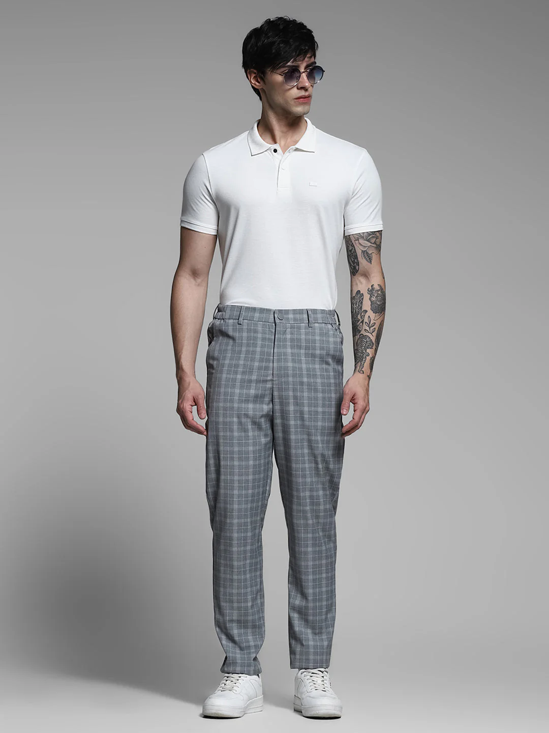 Light Grey Check Print Pants - Image 6