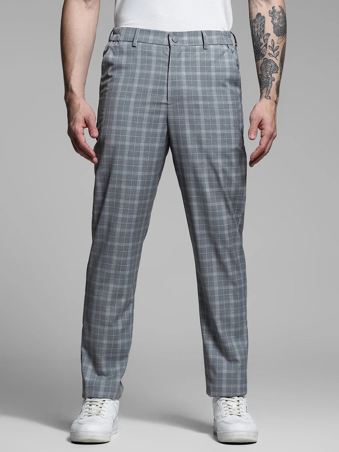 Light Grey Check Print Pants - Image 8