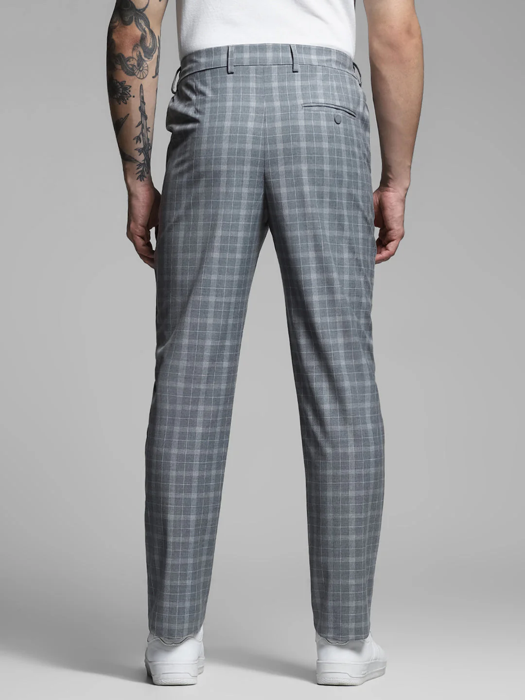 Light Grey Check Print Pants - Image 9