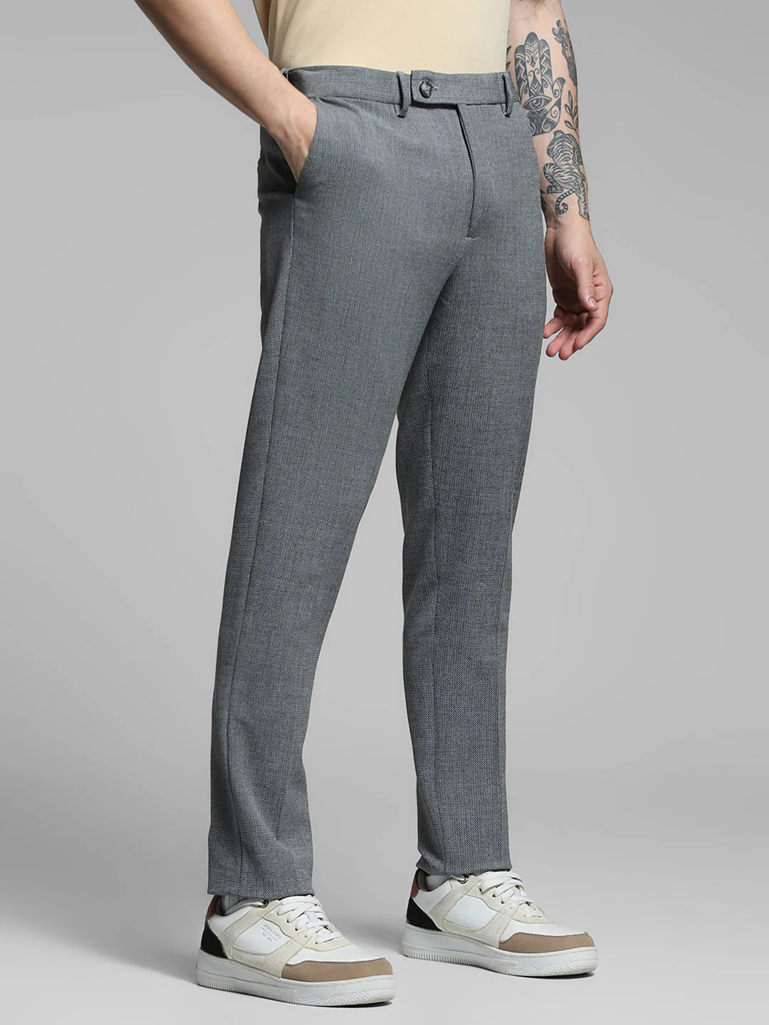 Dark Grey Mid Rise Slim Fit Pants - Image 2