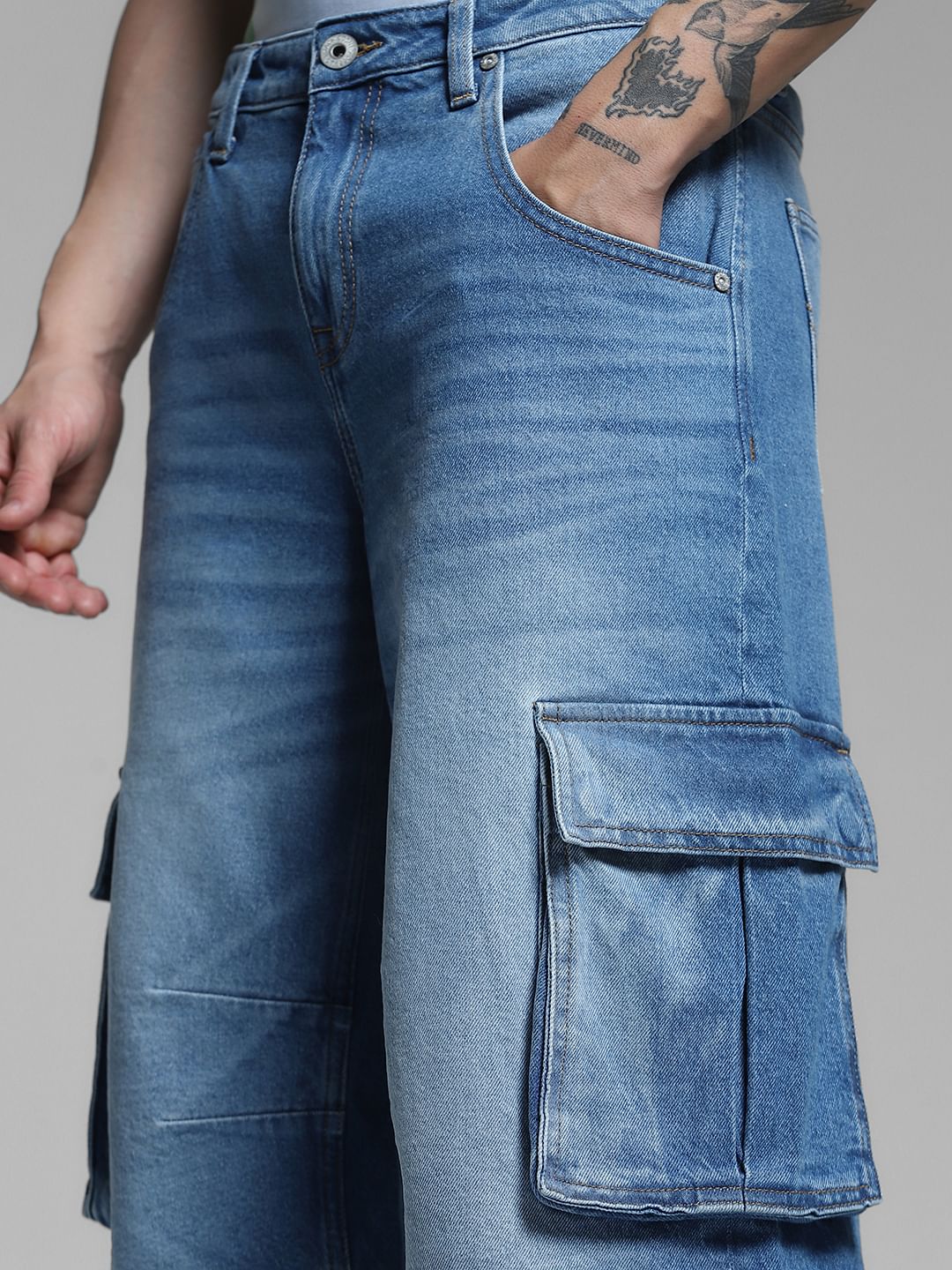 Blue Mid Rise Denim Cargo Shorts - Image 4