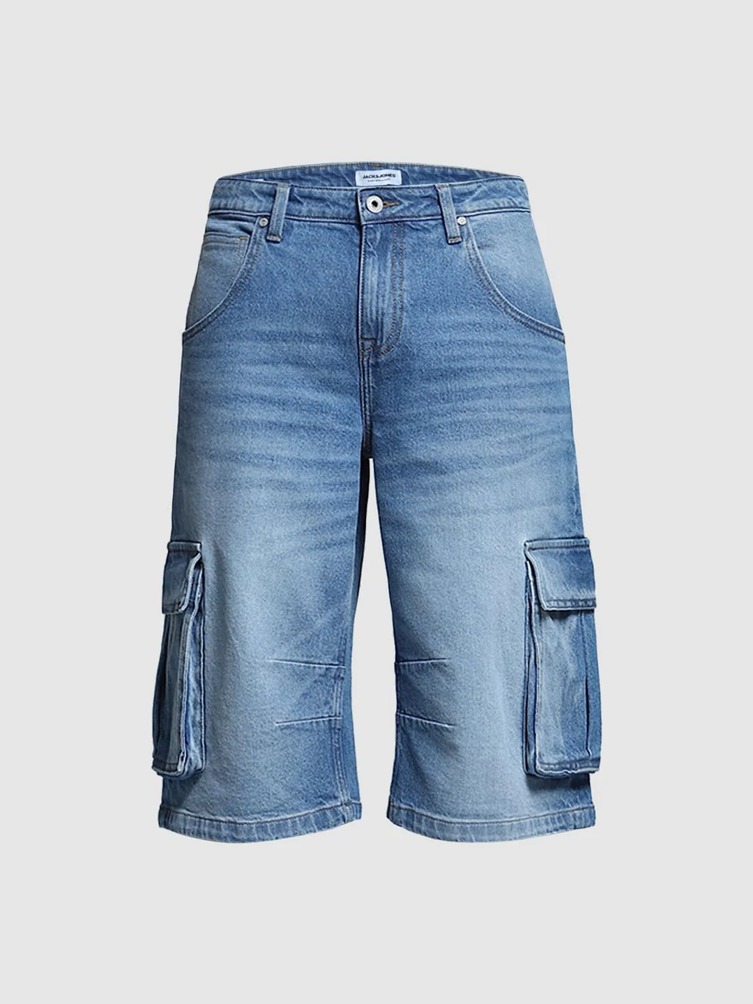 Blue Mid Rise Denim Cargo Shorts - Image 7