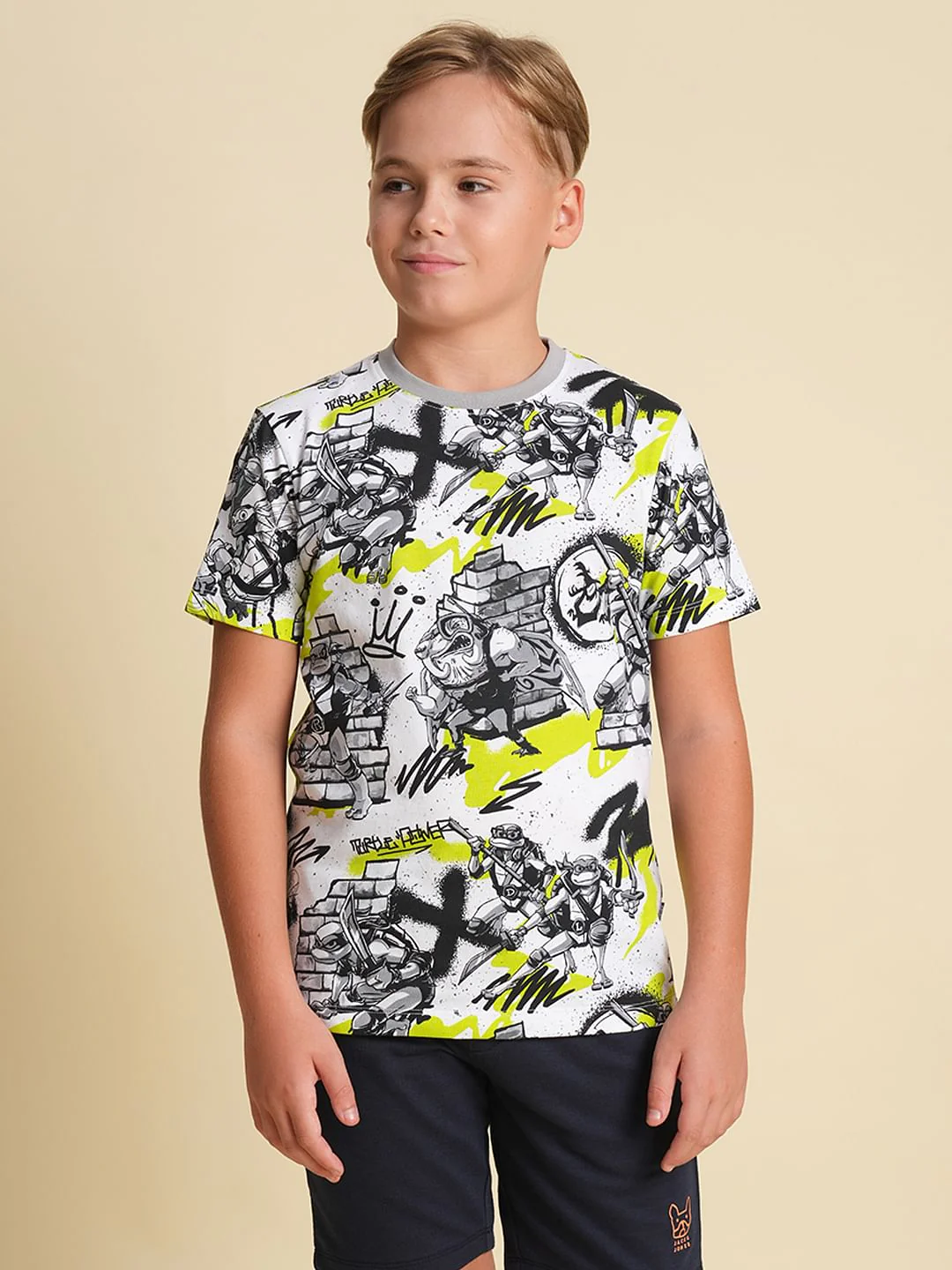 Boys White Ninja Turtles Print T-shirt - Image 2