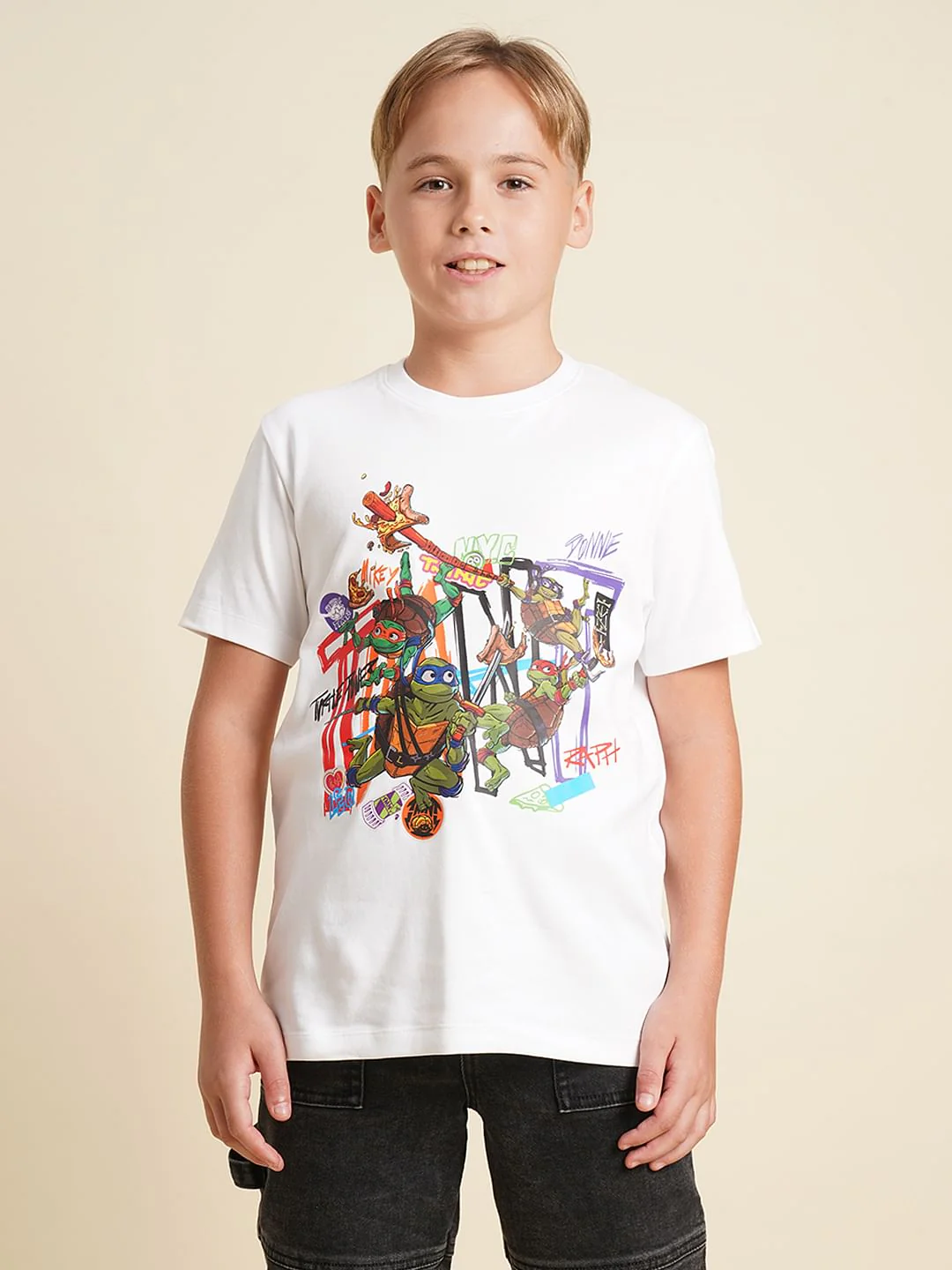 Boys White Ninja Turtles Print T-shirt - Image 2