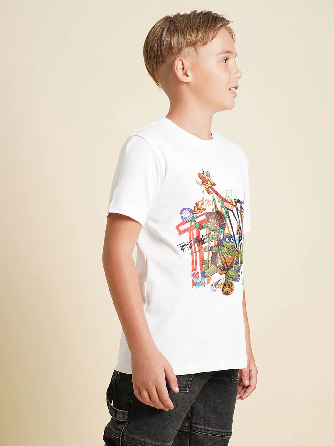 Boys White Ninja Turtles Print T-shirt - Image 3