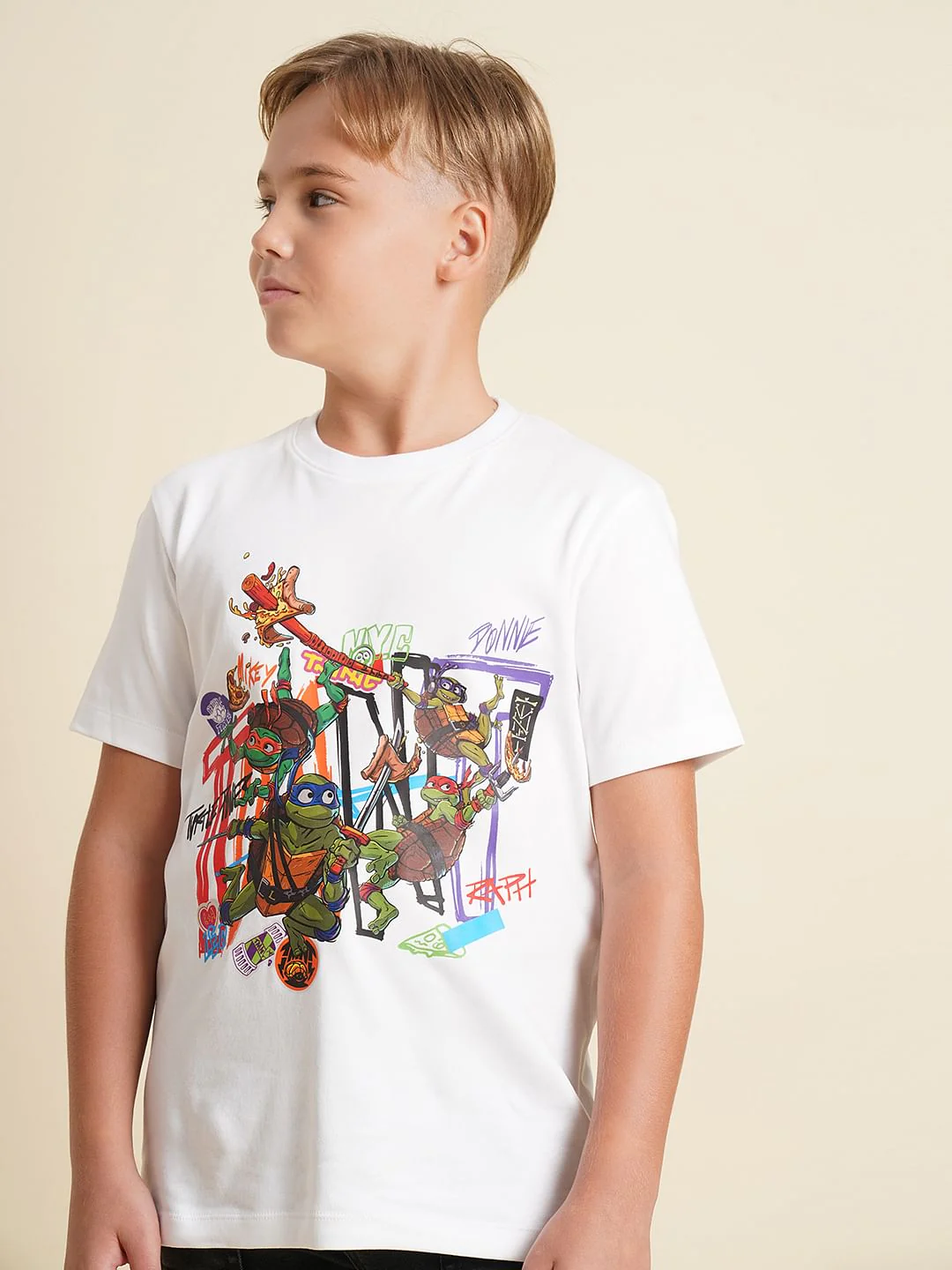 Boys White Ninja Turtles Print T-shirt - Image 6