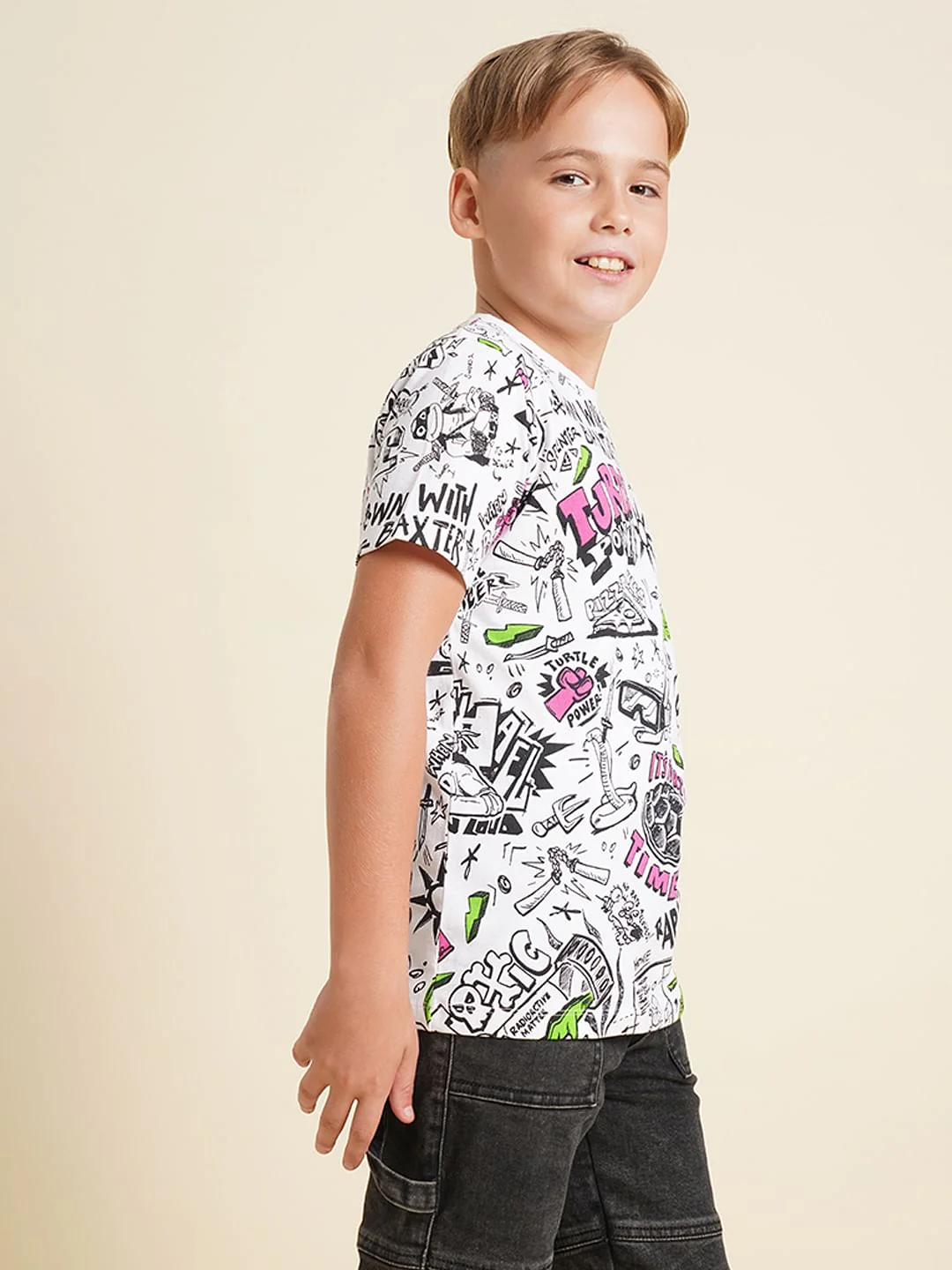Boys White Ninja Turtles Doodle Print T-shirt - Image 3