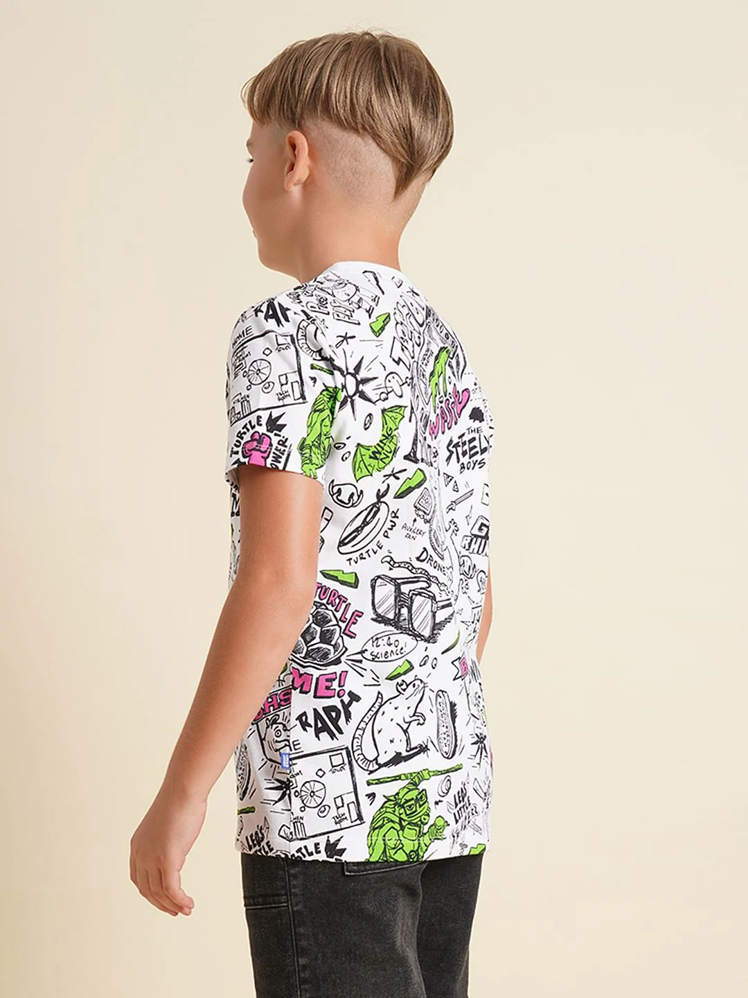 Boys White Ninja Turtles Doodle Print T-shirt - Image 4