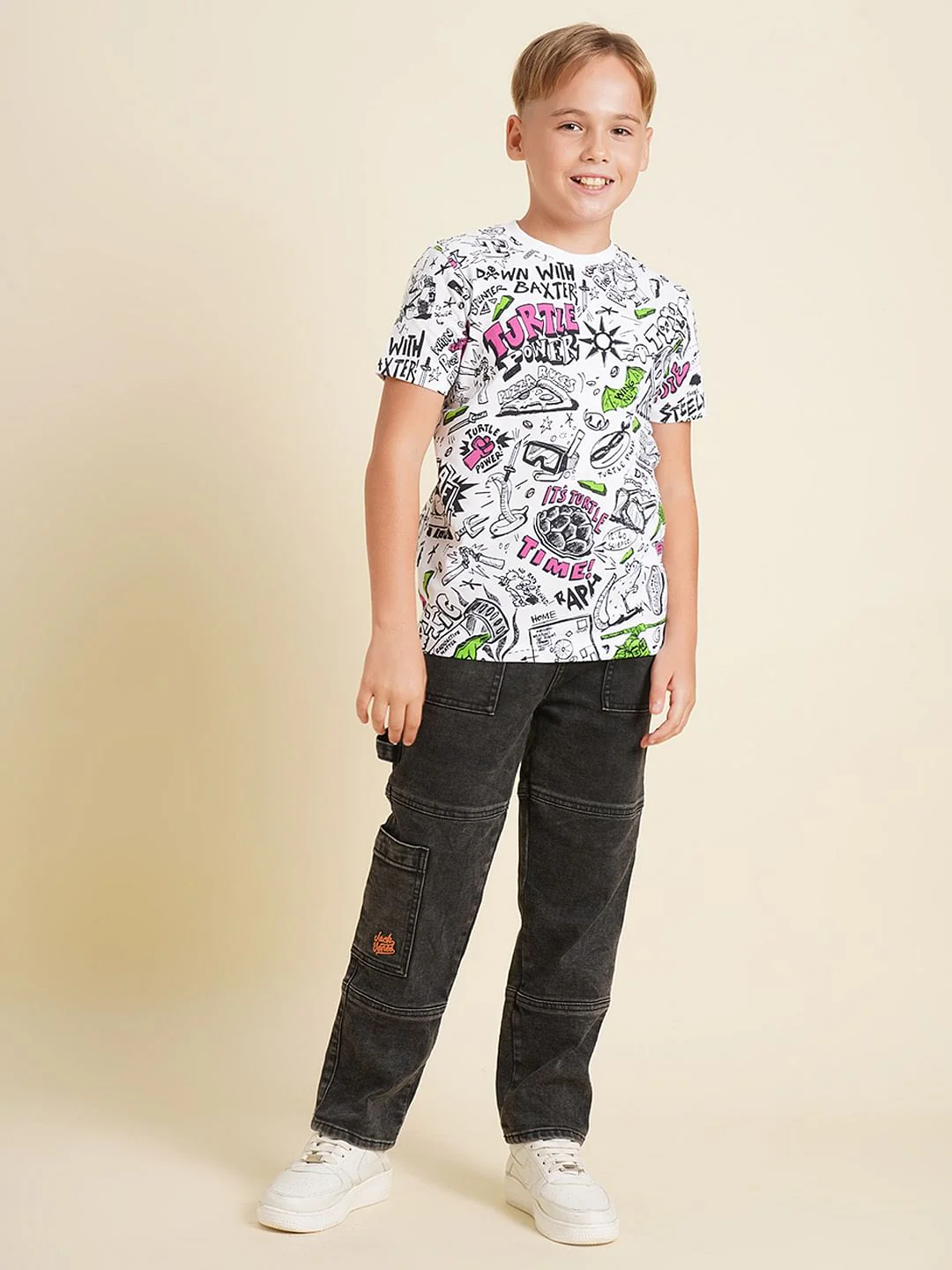 Boys White Ninja Turtles Doodle Print T-shirt - Image 5