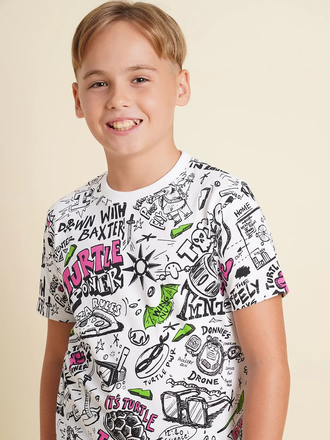 Boys White Ninja Turtles Doodle Print T-shirt - Image 6