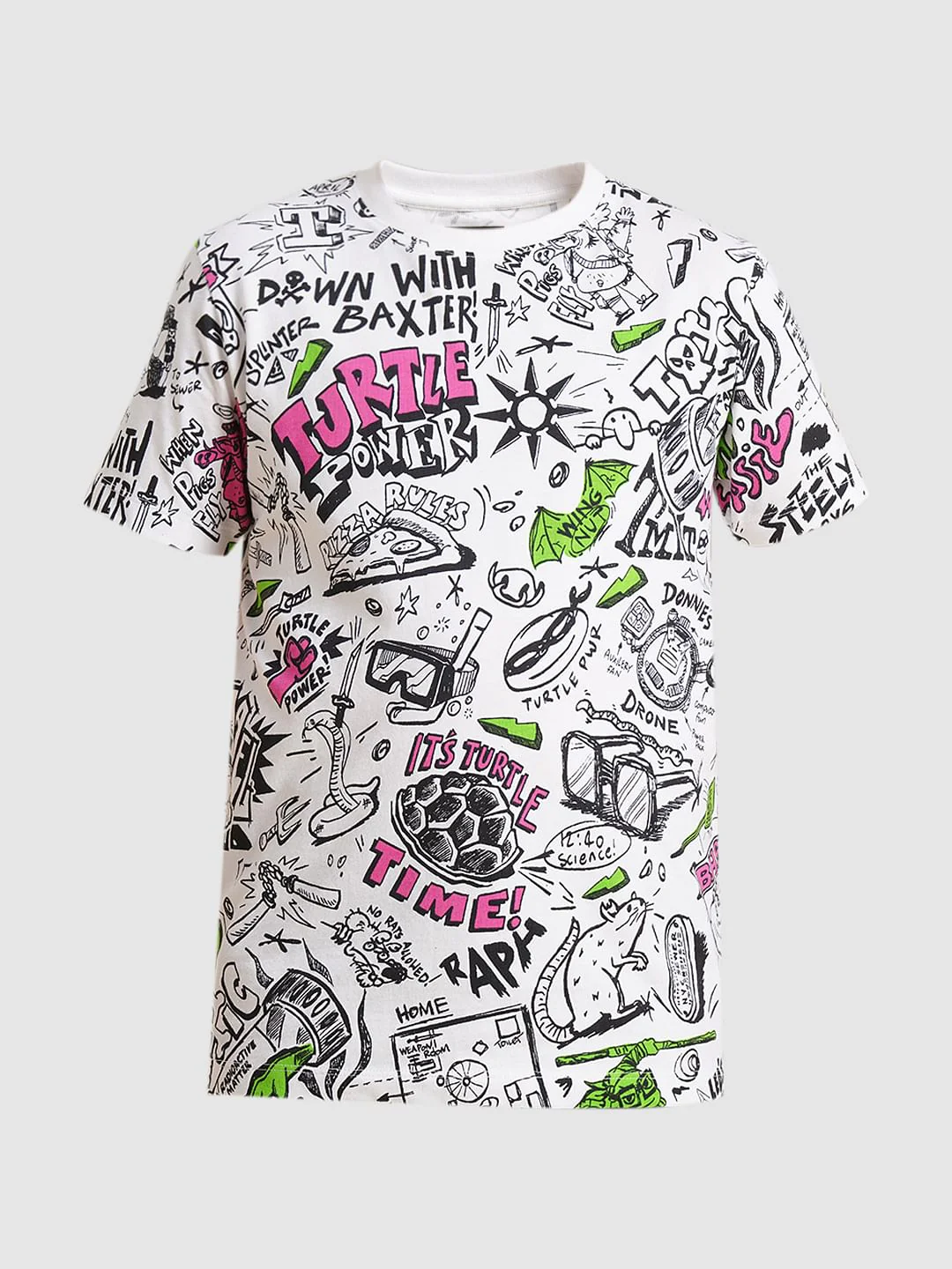 Boys White Ninja Turtles Doodle Print T-shirt - Image 7