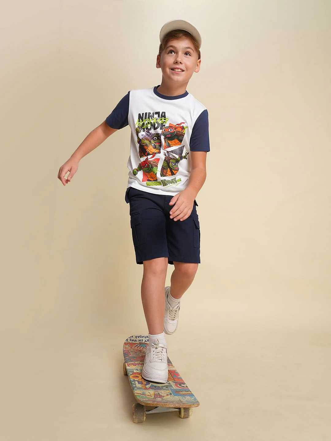 Boys White Ninja Turtles Print T-shirt
