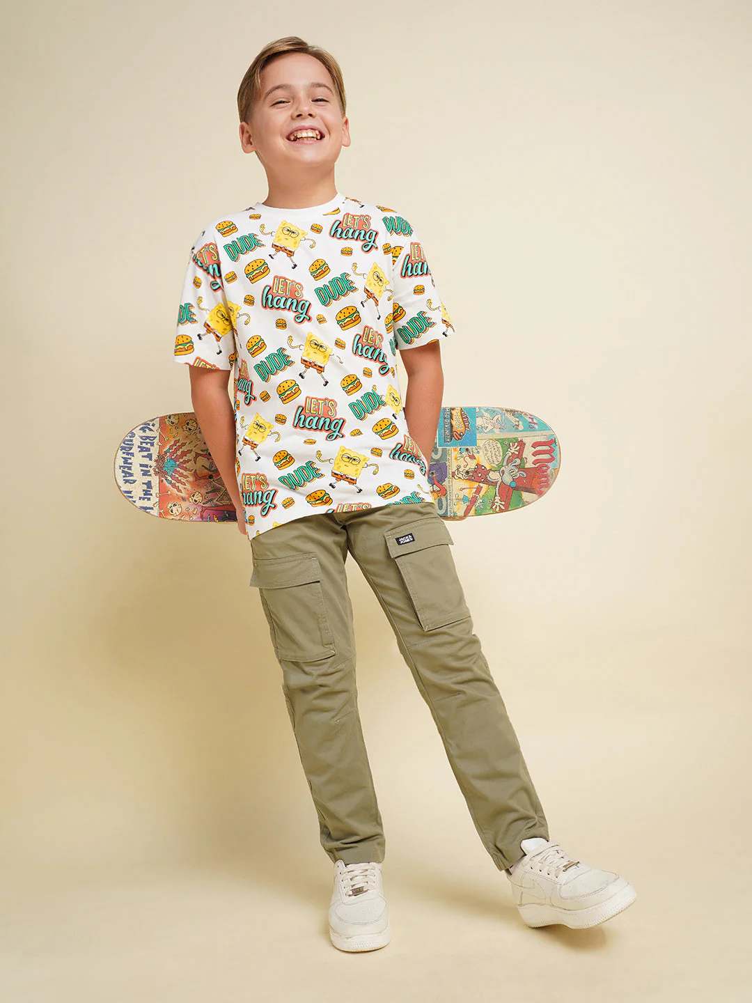 JACK&JONES JUNIOR Boys White SpongeBob Print T-shirt