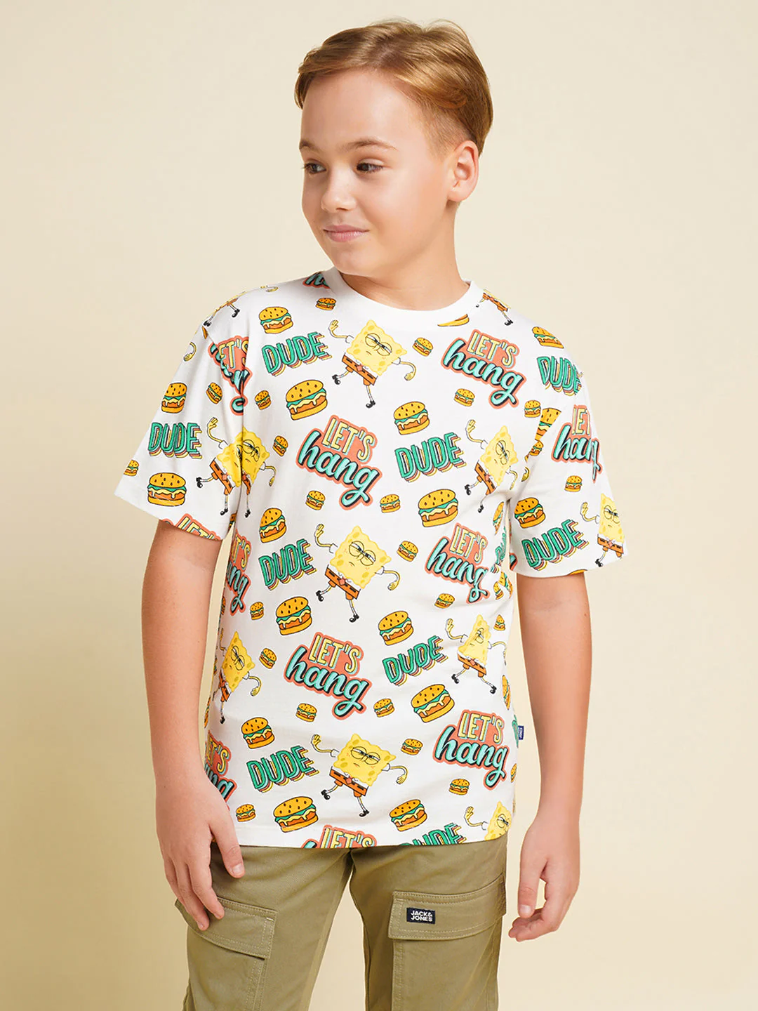 JACK&JONES JUNIOR Boys White SpongeBob Print T-shirt - Image 2