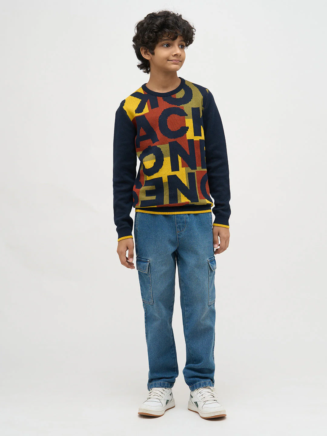 Boys Jacquard Typographic Print Sweater