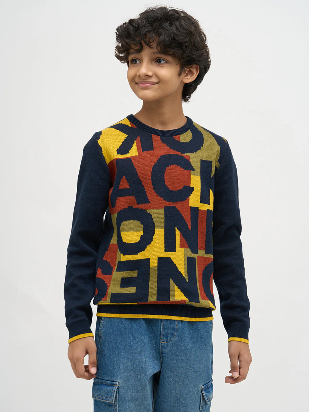 Boys Jacquard Typographic Print Sweater - Image 2