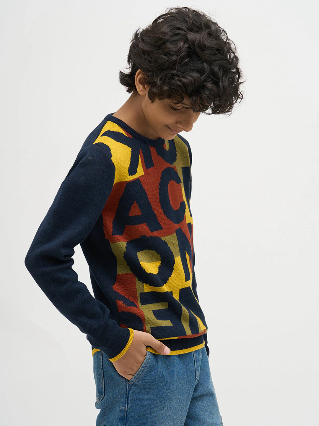 Boys Jacquard Typographic Print Sweater - Image 3