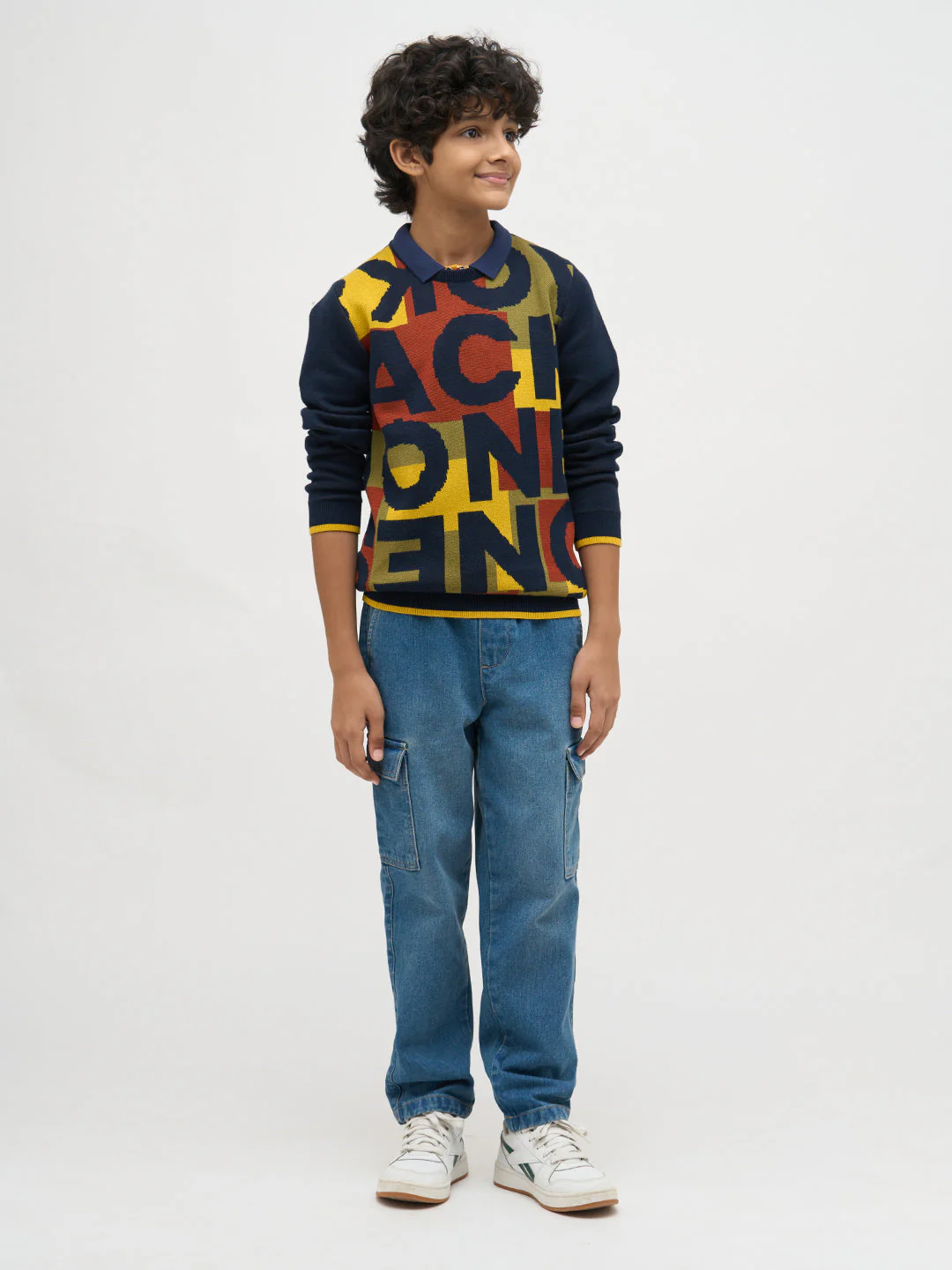 Boys Jacquard Typographic Print Sweater - Image 5