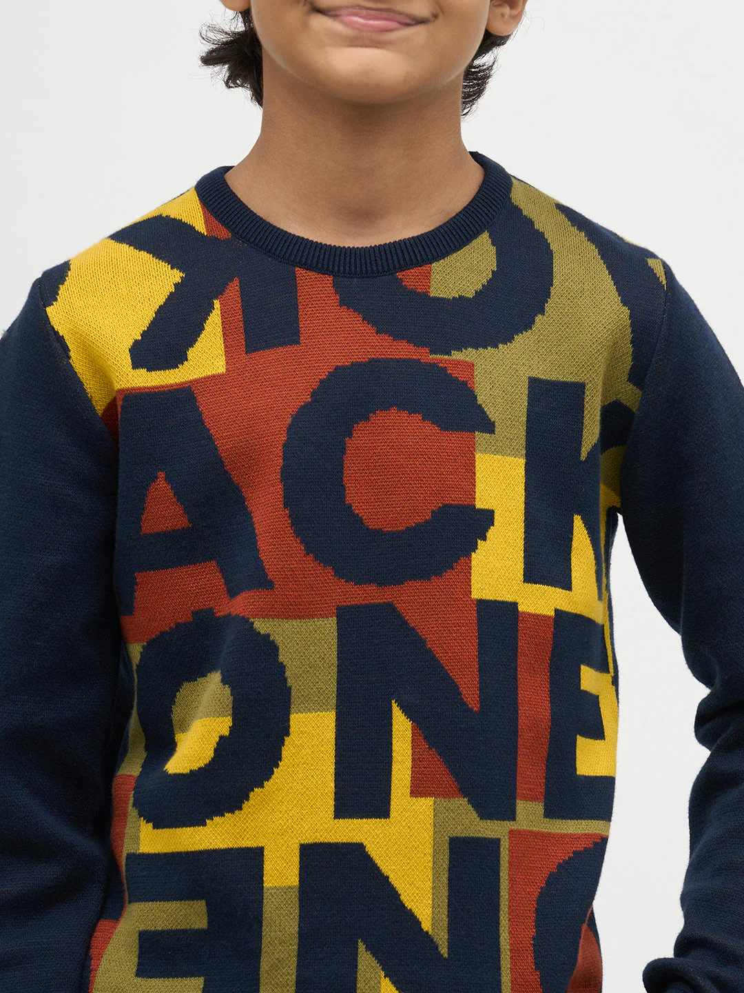Boys Jacquard Typographic Print Sweater - Image 6