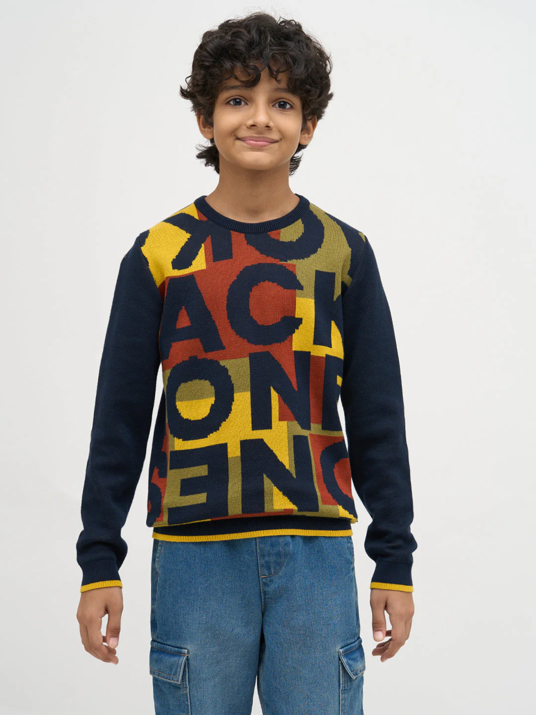 Boys Jacquard Typographic Print Sweater - Image 8