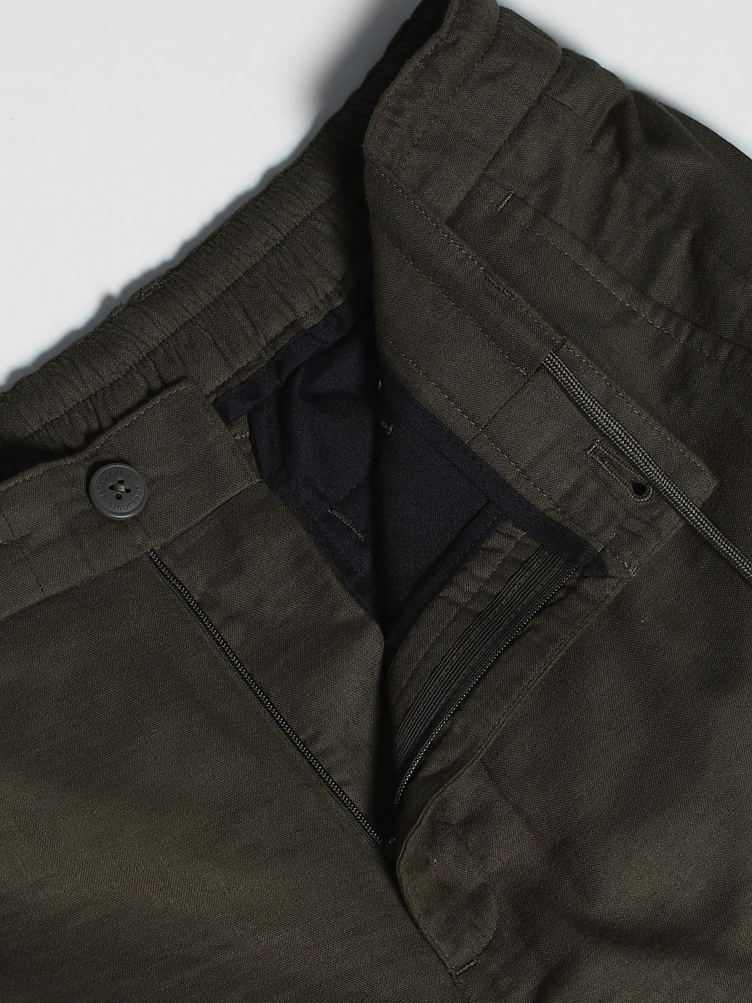 Olive Green Mid Rise Cotton Pants - Image 5