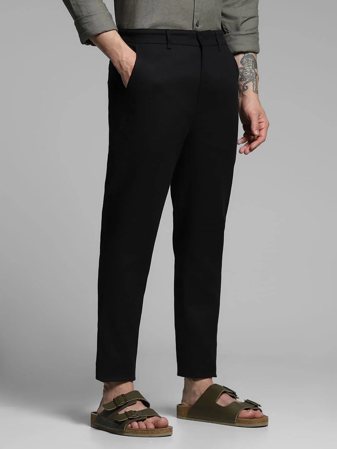Black Mid Rise Cotton Pants - Image 2