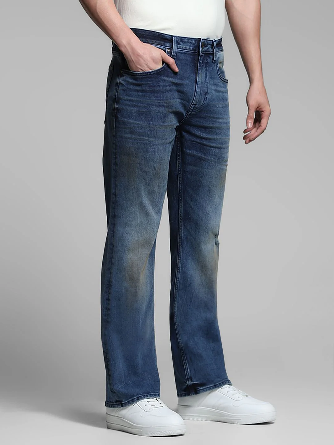 Blue Mildly Distressed Cliff Bootcut Jeans - Image 2