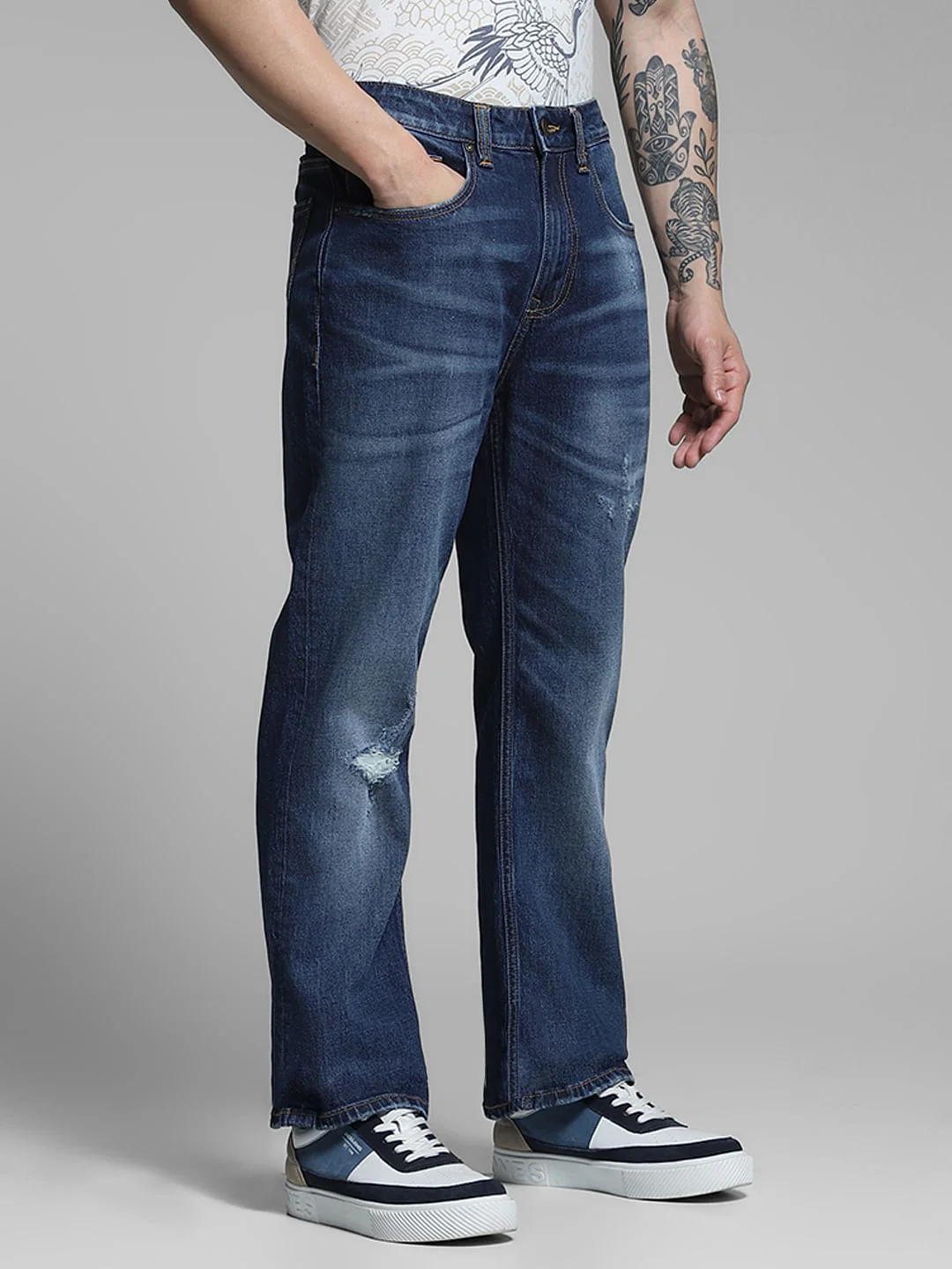 Blue Distressed Cliff Bootcut Jeans - Image 2