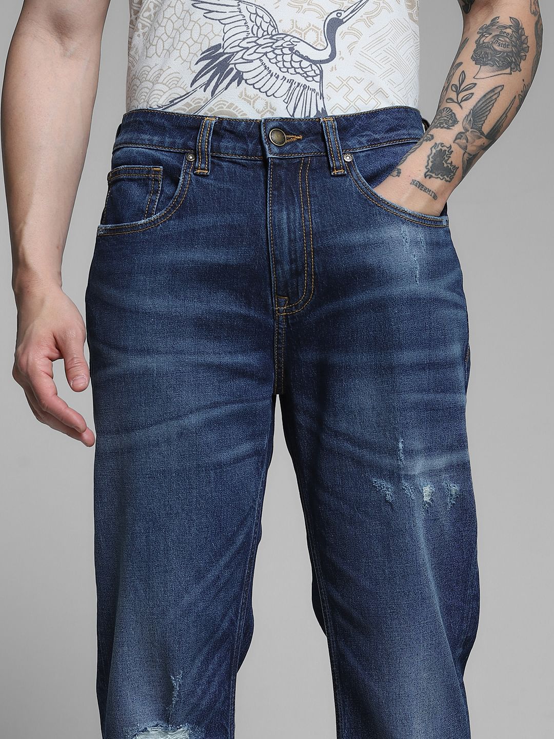 Blue Distressed Cliff Bootcut Jeans - Image 4