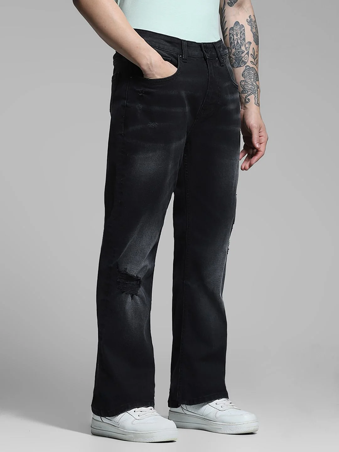 Dark Grey Distressed Cliff Bootcut Jeans - Image 2