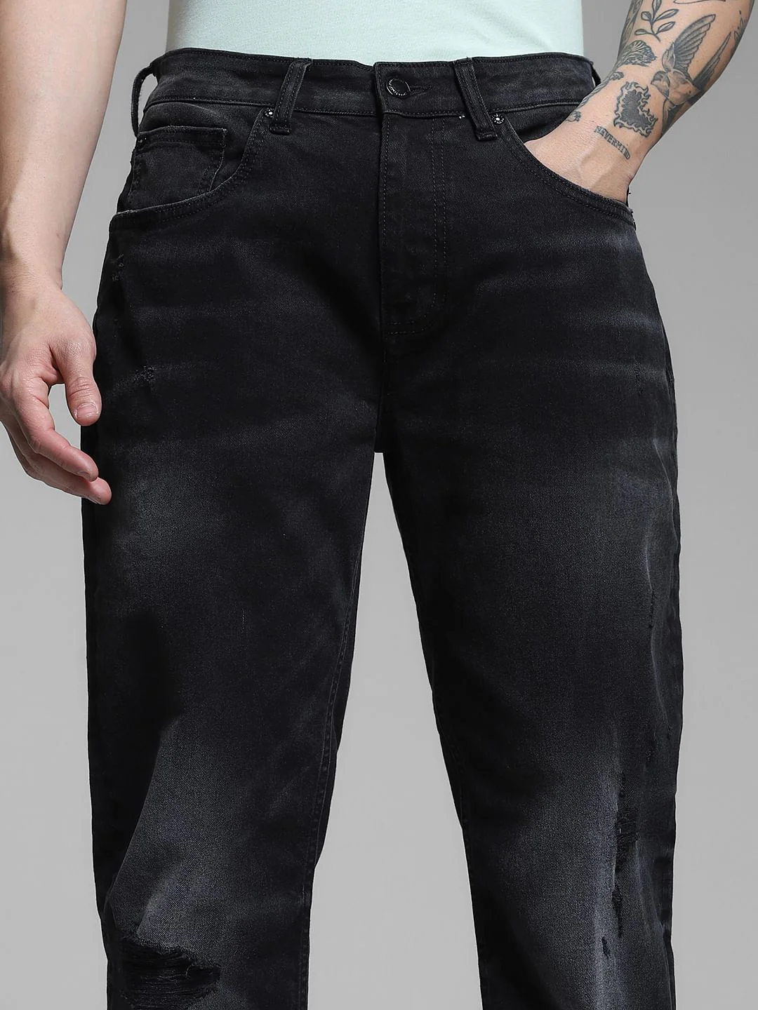Dark Grey Distressed Cliff Bootcut Jeans - Image 4