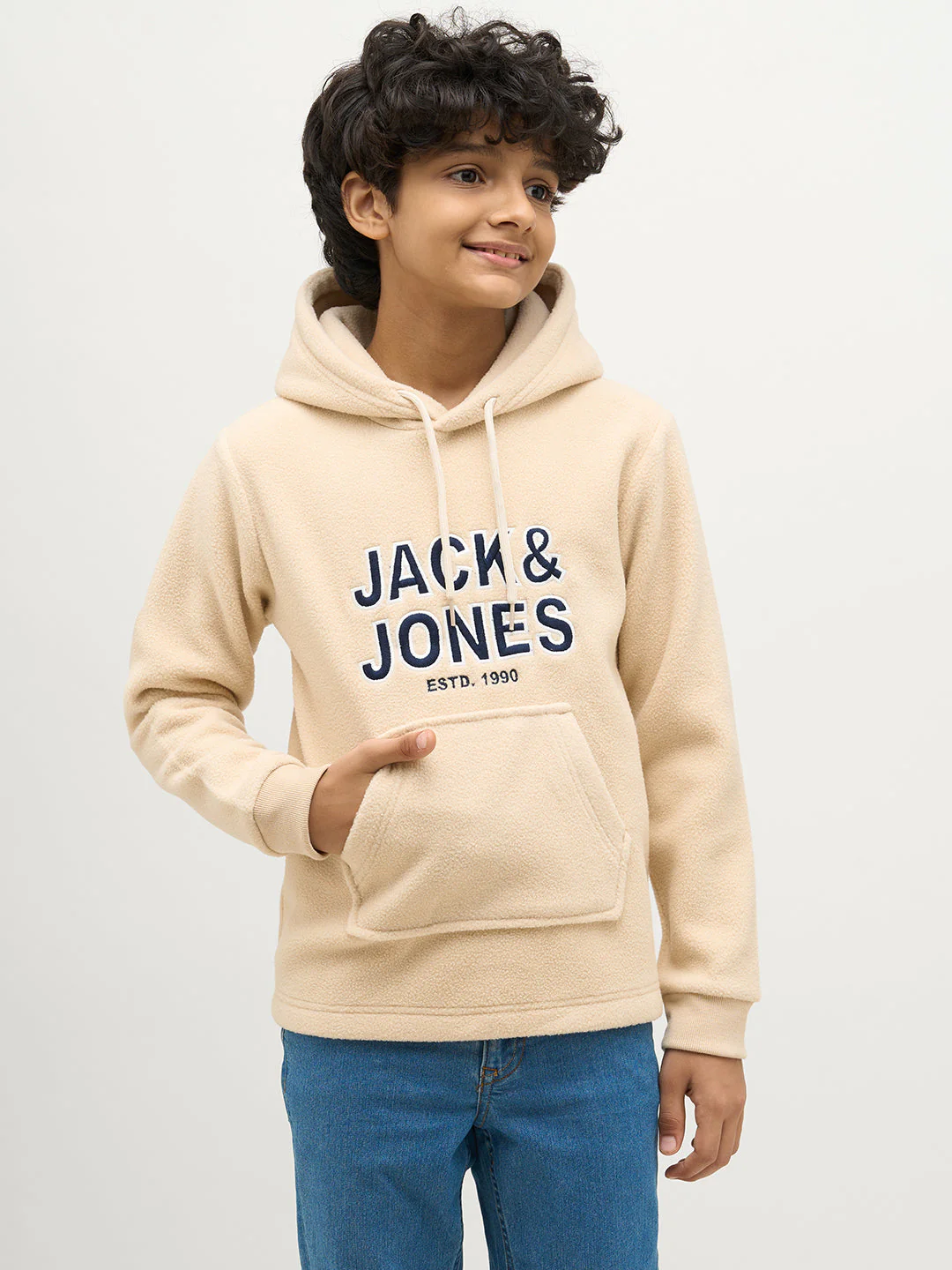 Boys Logo Print Hooded Sweatshirt -Beige - Image 2
