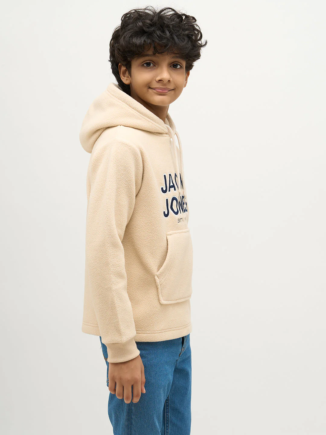 Boys Logo Print Hooded Sweatshirt -Beige - Image 3
