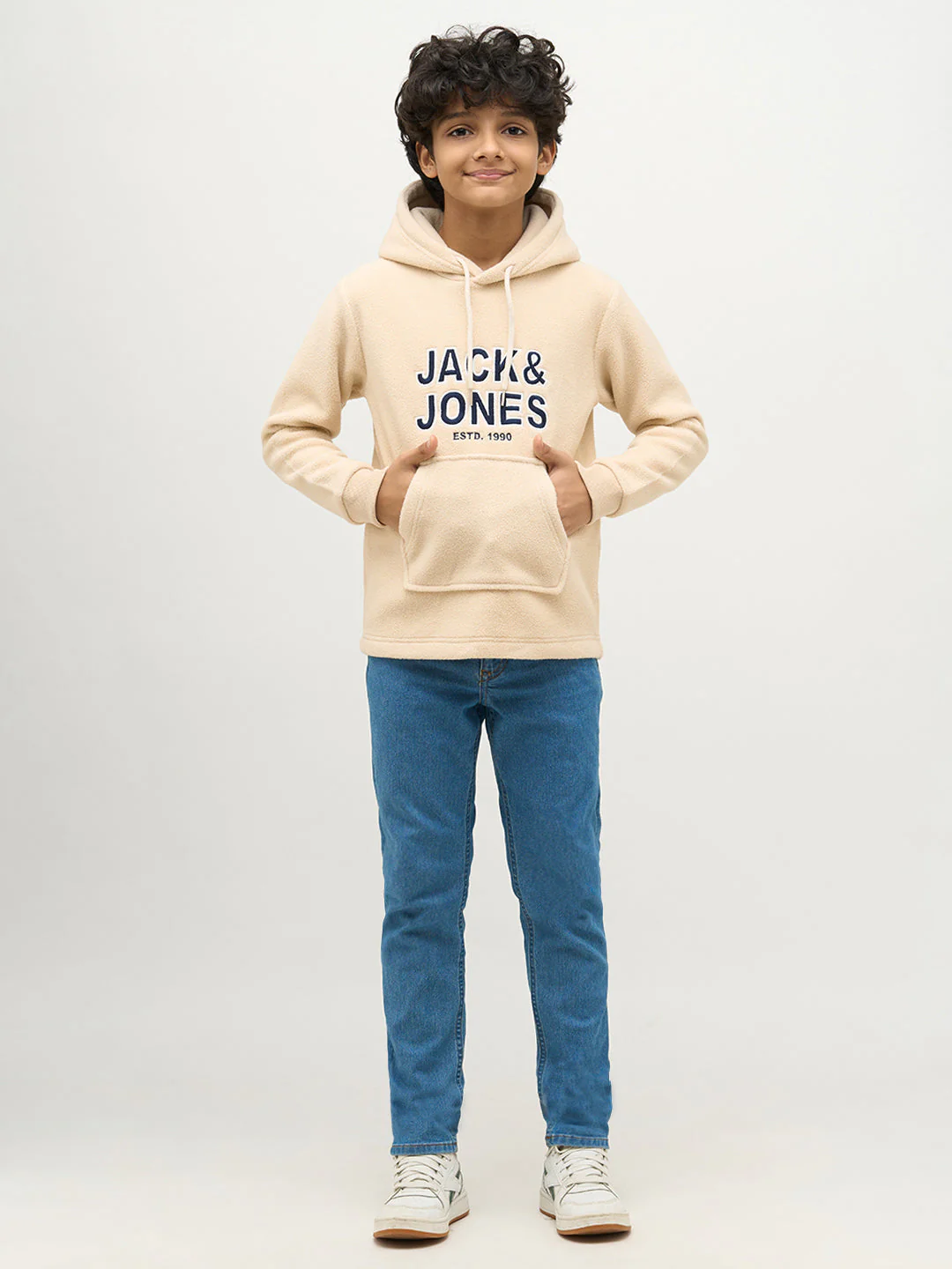 Boys Logo Print Hooded Sweatshirt -Beige - Image 5