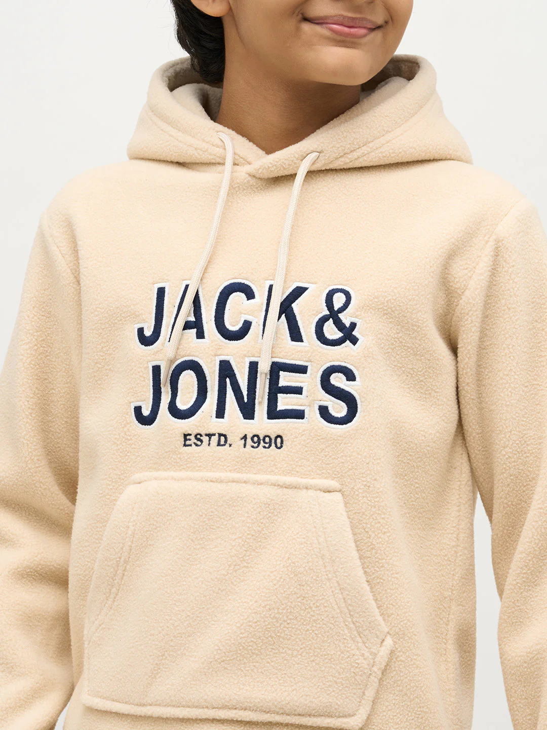 Boys Logo Print Hooded Sweatshirt -Beige - Image 6