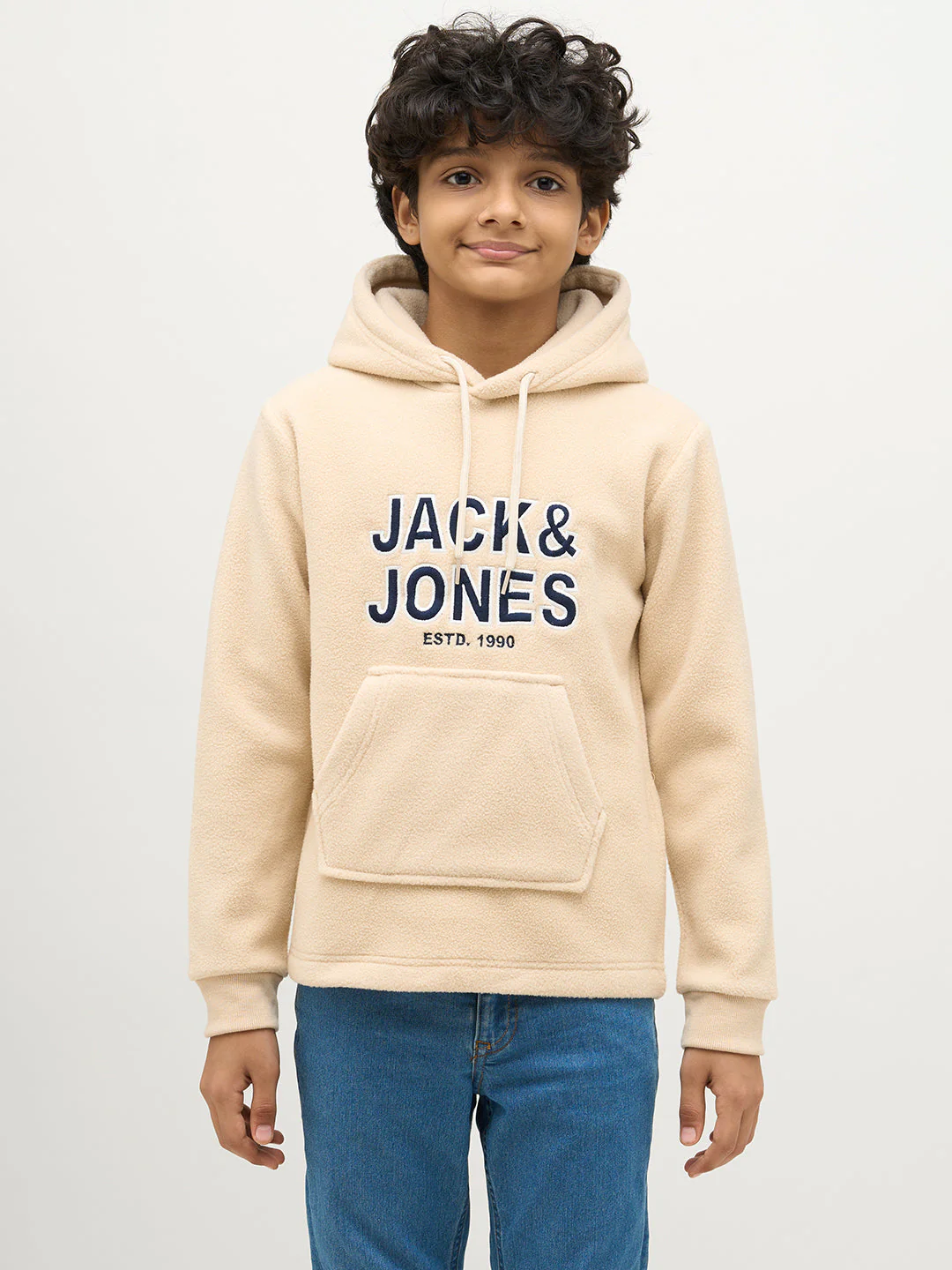 Boys Logo Print Hooded Sweatshirt -Beige - Image 8